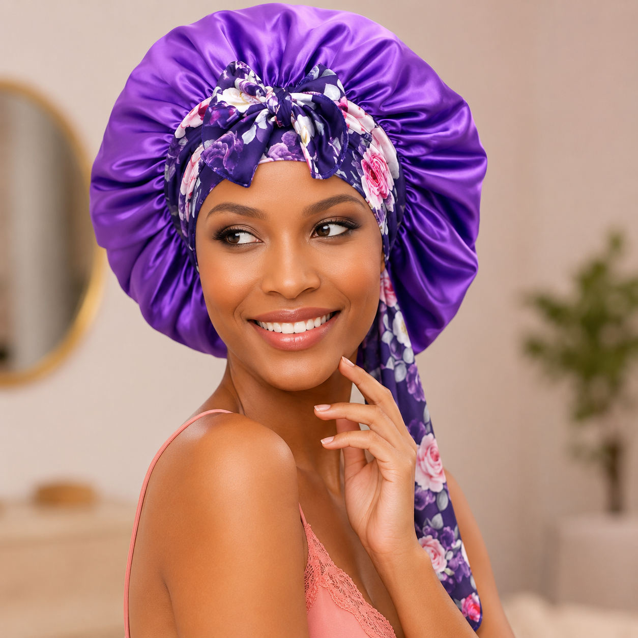 Bonnet de nuit en satin - FloraSatin™ - Beauté Jouvence