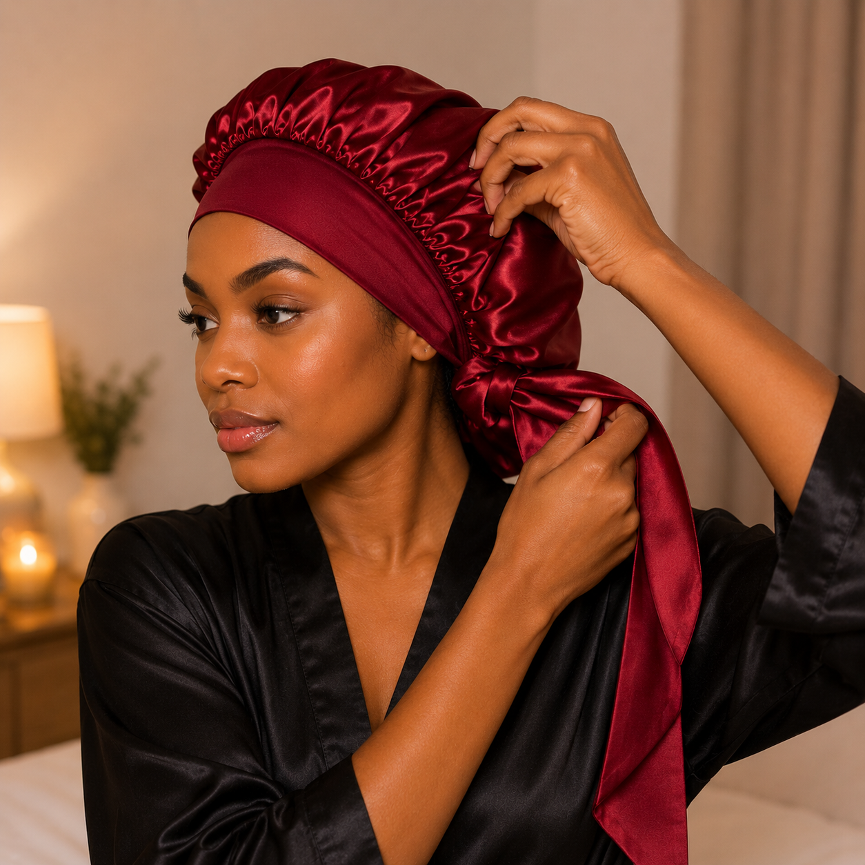 Bonnet satin cheveux bouclés - DreamBonnet™ - Beauté Jouvence