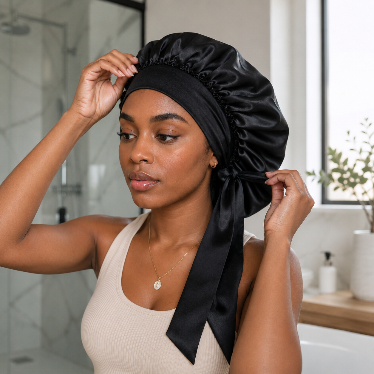 Bonnet satin cheveux bouclés - DreamBonnet™ - Beauté Jouvence
