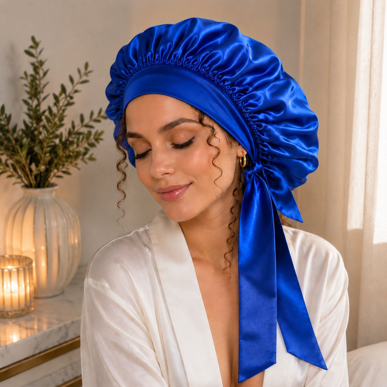 Bonnet satin cheveux bouclés - DreamBonnet™ - Beauté Jouvence
