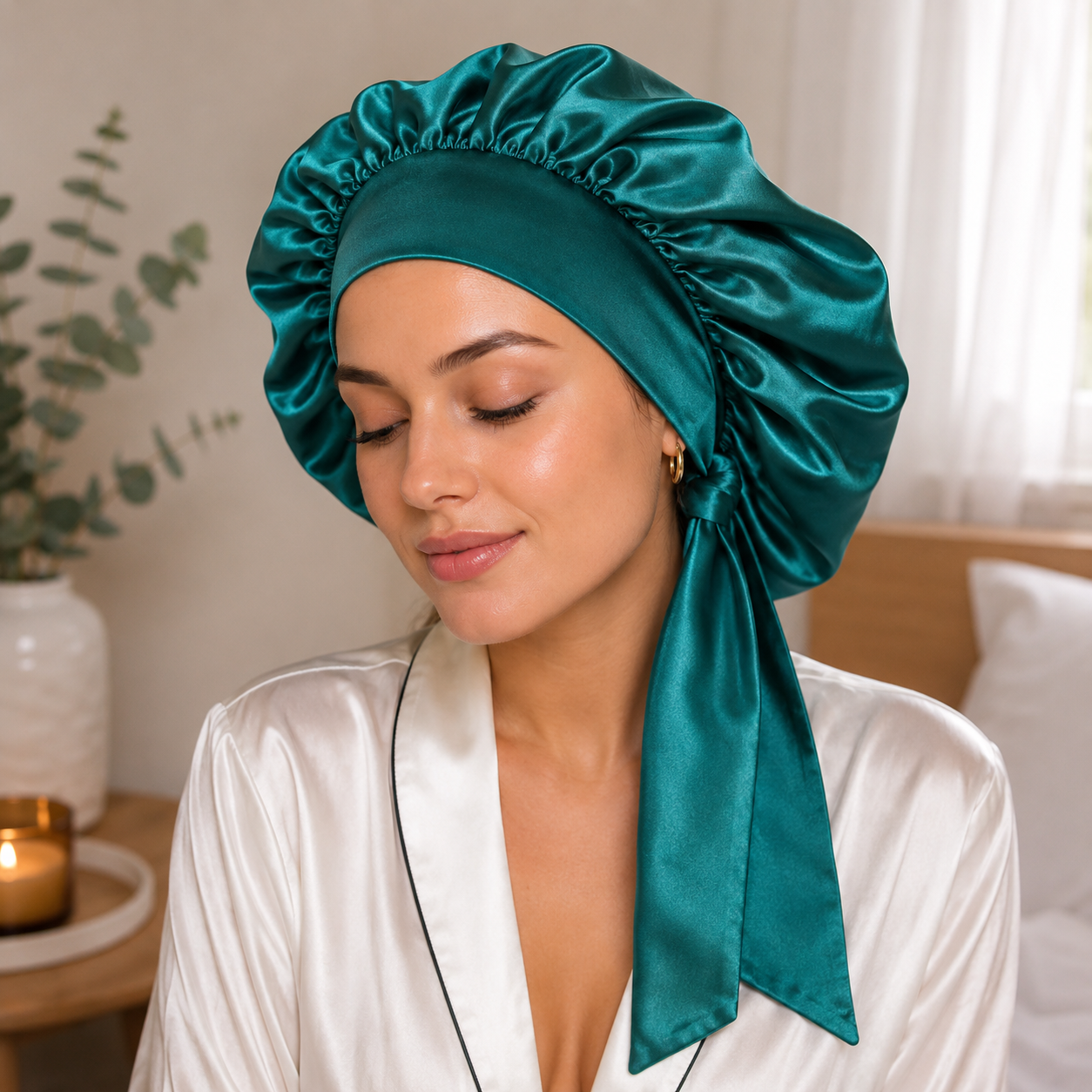 Bonnet satin cheveux bouclés - DreamBonnet™ - Beauté Jouvence